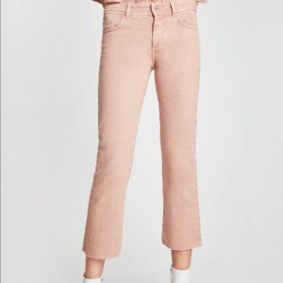 ZARA Basic blush pink straight cropped jeans sz 2 ii - Picture 2 of 8